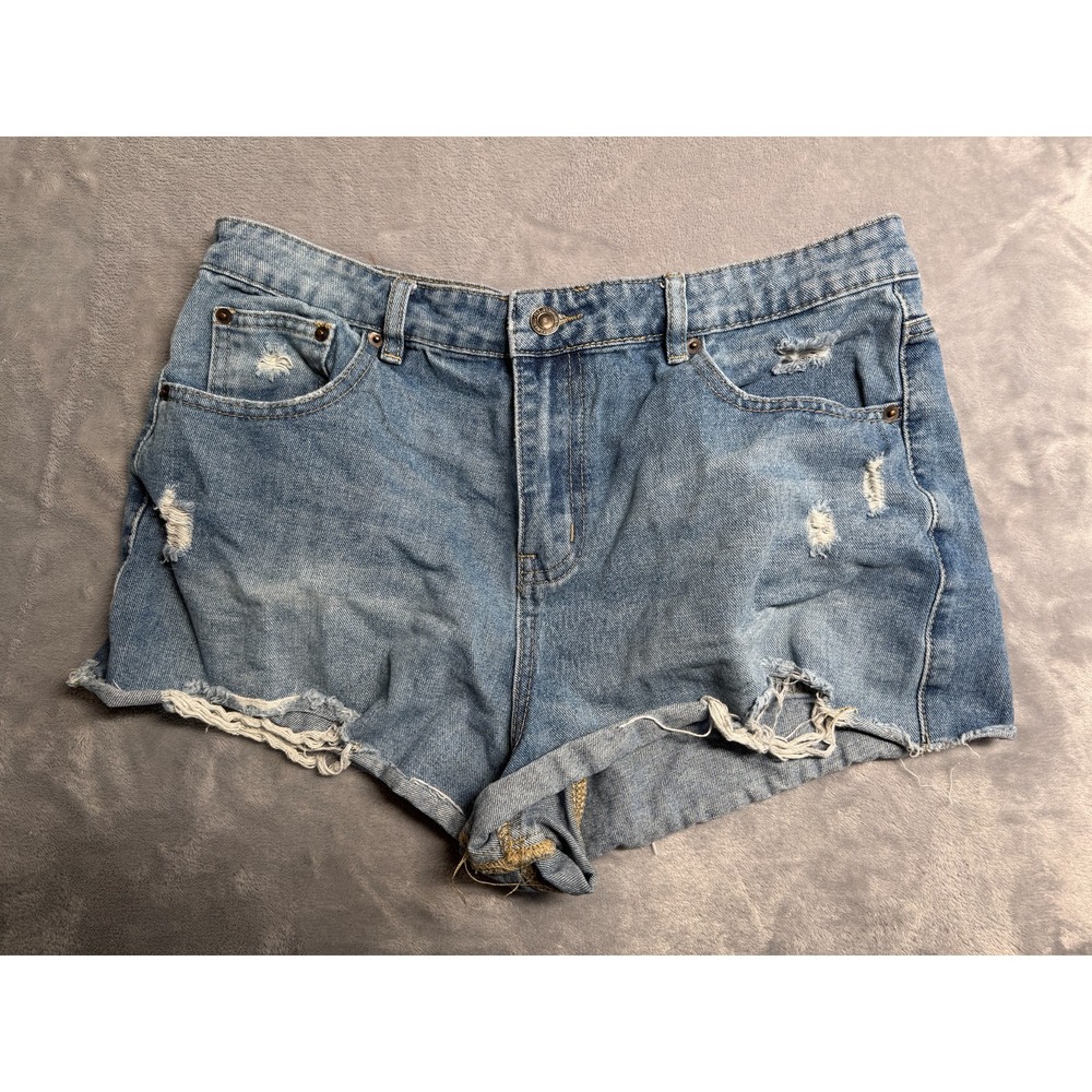 Project Rebel Cutoff Shorts Womens 11 Blue Denim Cotton Distressed Frayed Hem